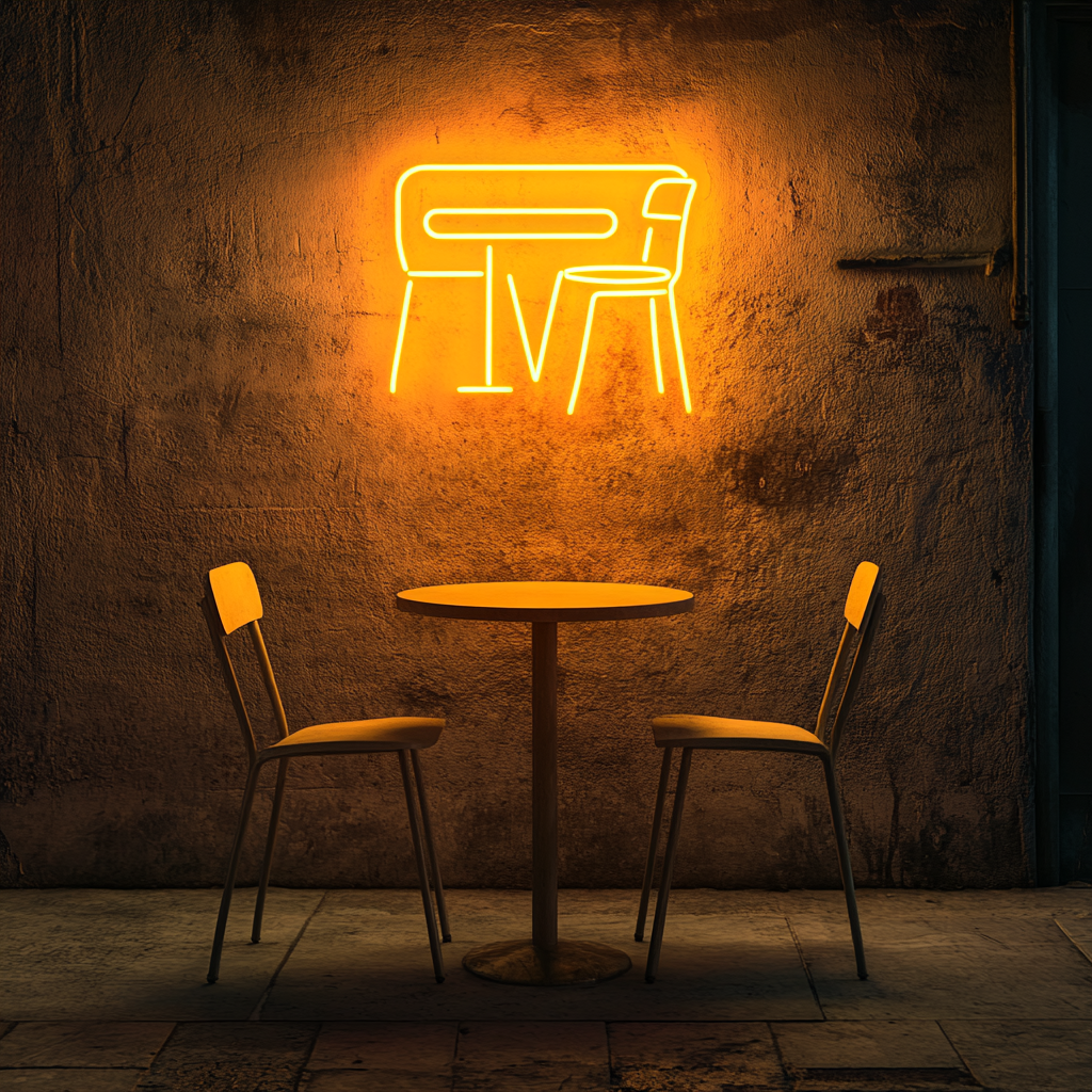 Cafe Table with Chair - Yellow Neon Sign, 24 Inches