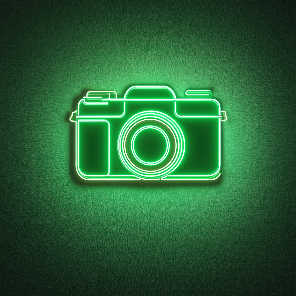 Camera - Green Neon Sign, 18 Inches