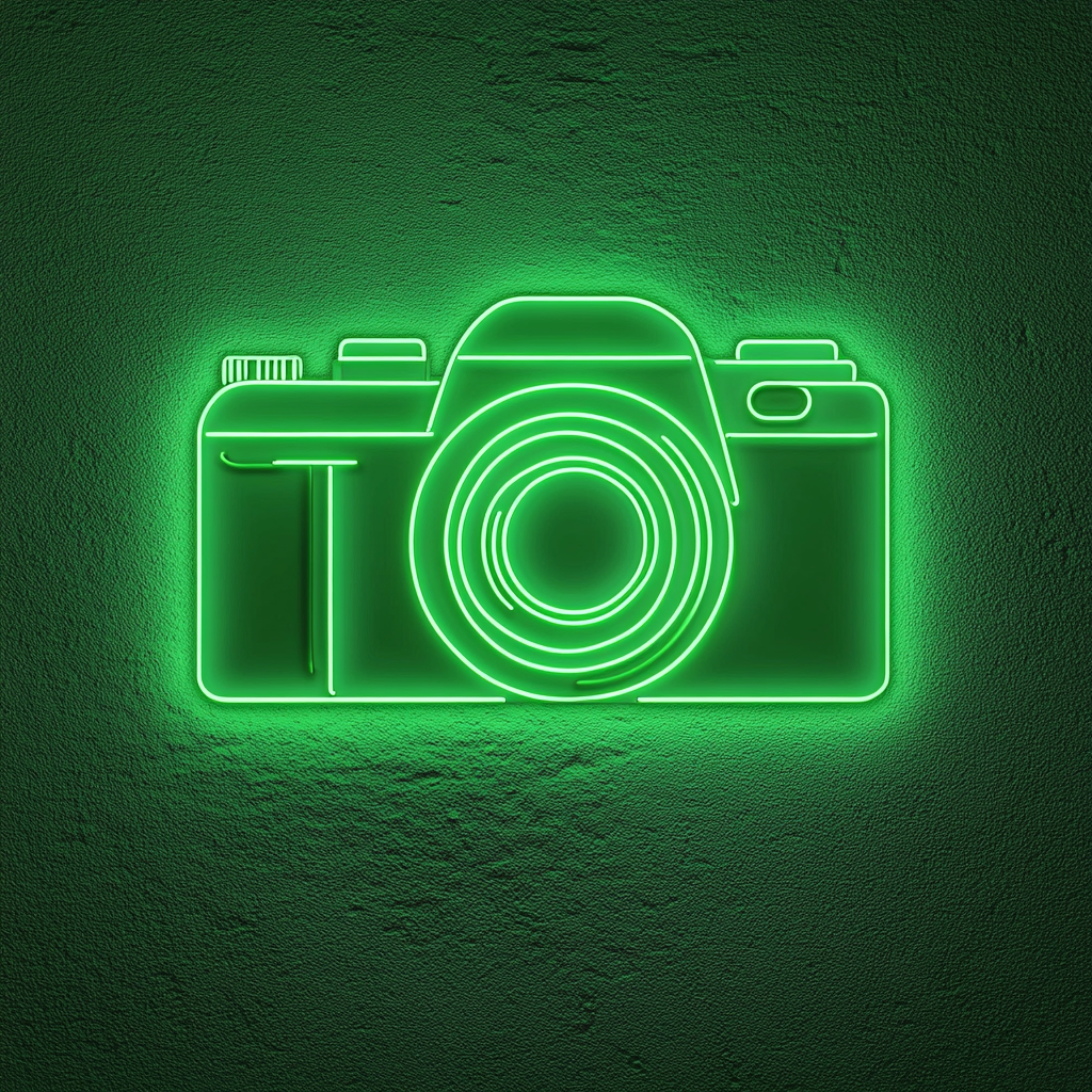 Camera - Green Neon Sign, 18 Inches