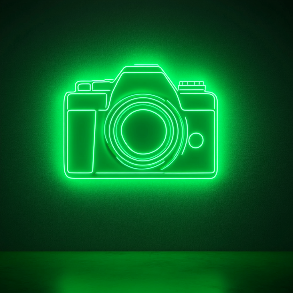 Camera - Green Neon Sign, 18 Inches