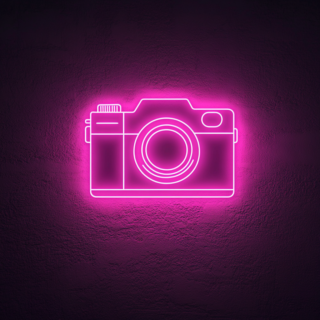 Camera - Pink Neon Sign, 24 Inches