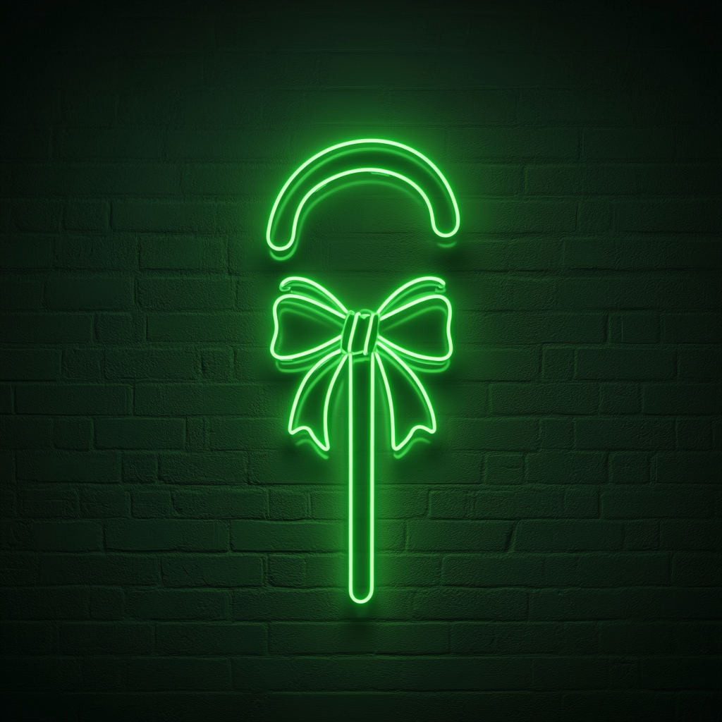 Candy Cane with Bow - Green Neon Sign, 18 Inches