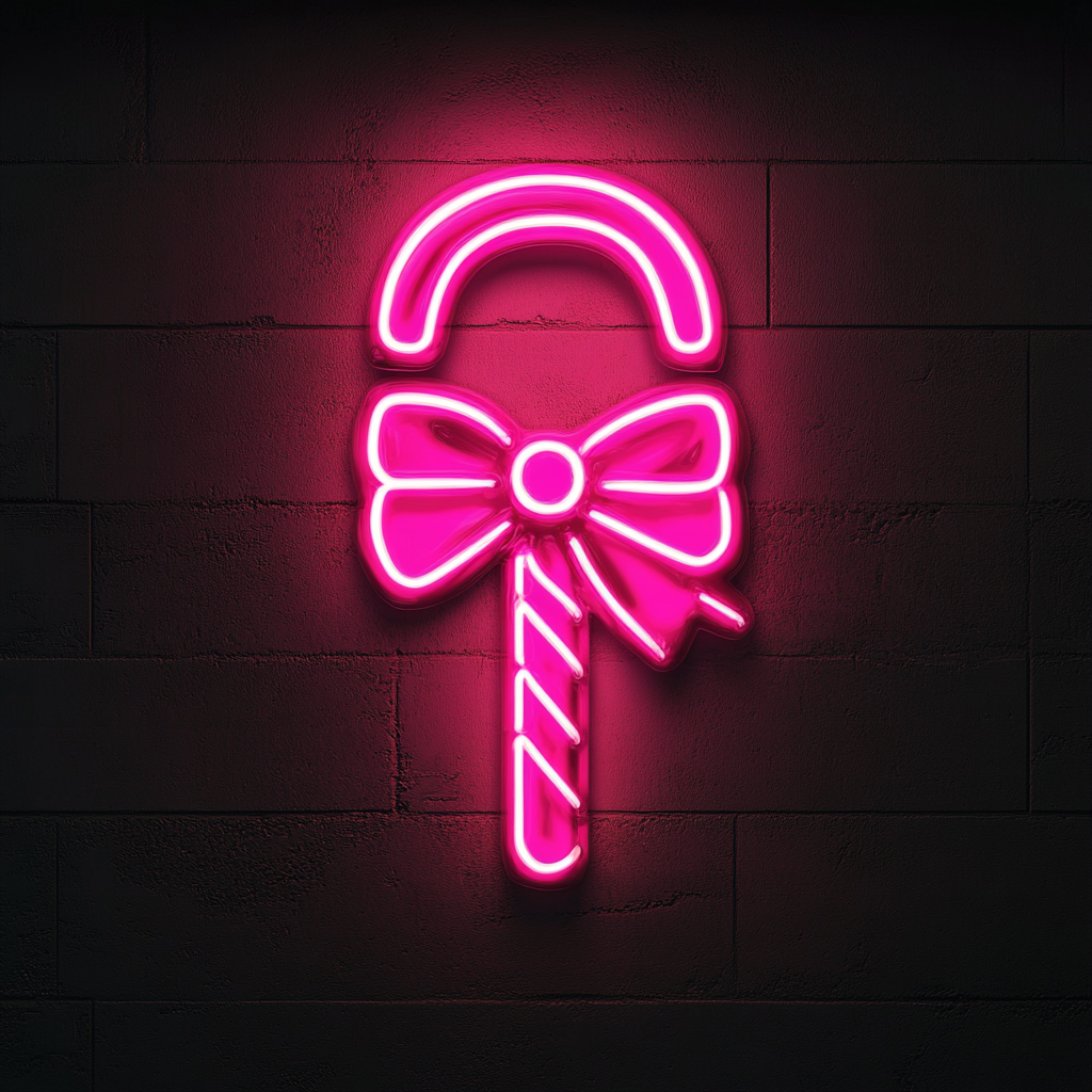 Candy Cane with Bow - Pink Neon Sign, 24 Inches