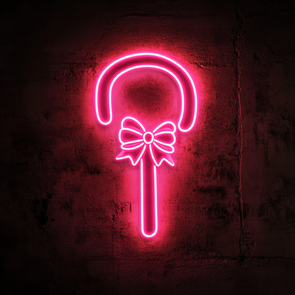 Candy Cane with Bow - Pink Neon Sign, 18 Inches