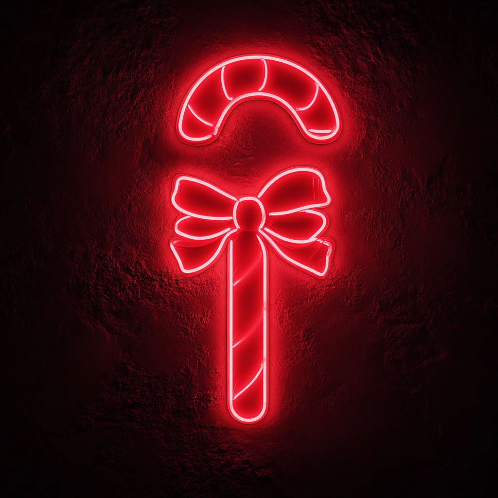 Candy Cane with Bow - Red Neon Sign, 18 Inches