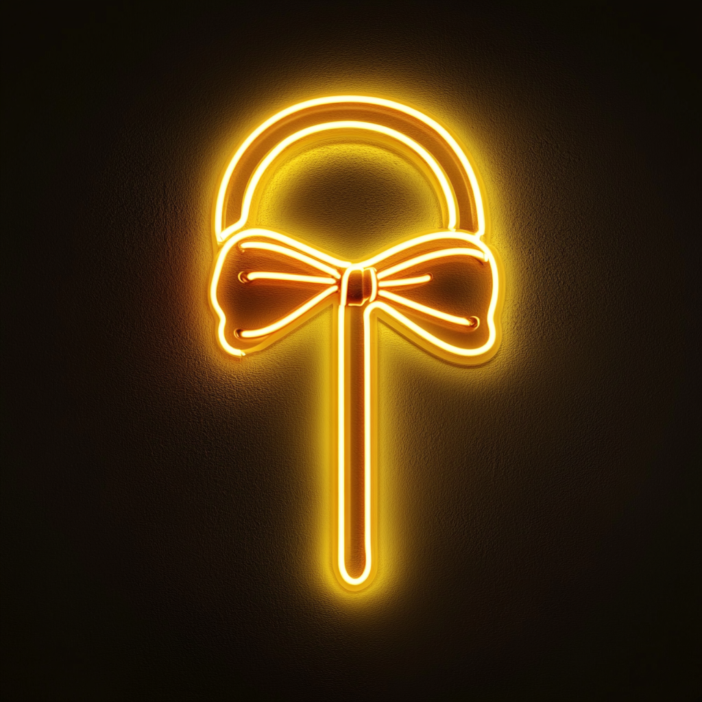 Candy Cane with Bow - Yellow Neon Sign, 18 Inches