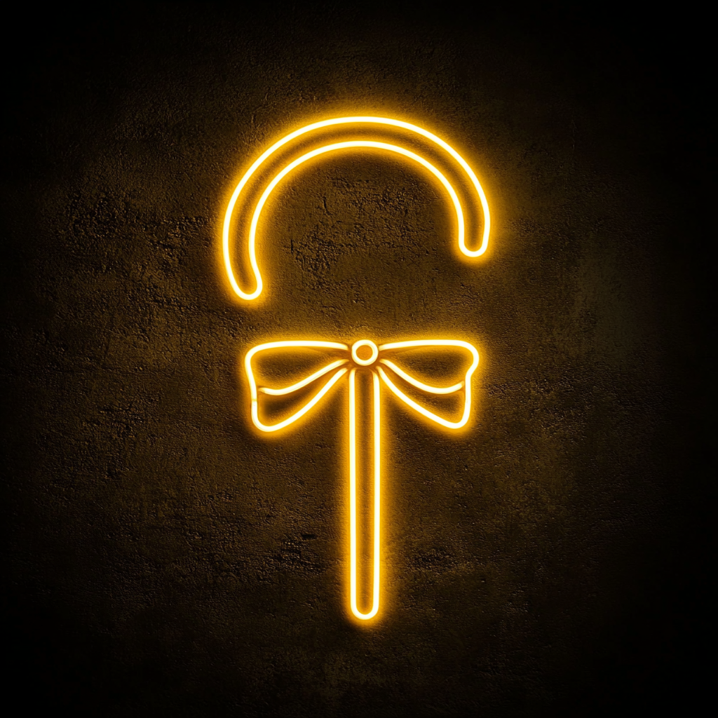 Candy Cane with Bow - Yellow Neon Sign, 18 Inches