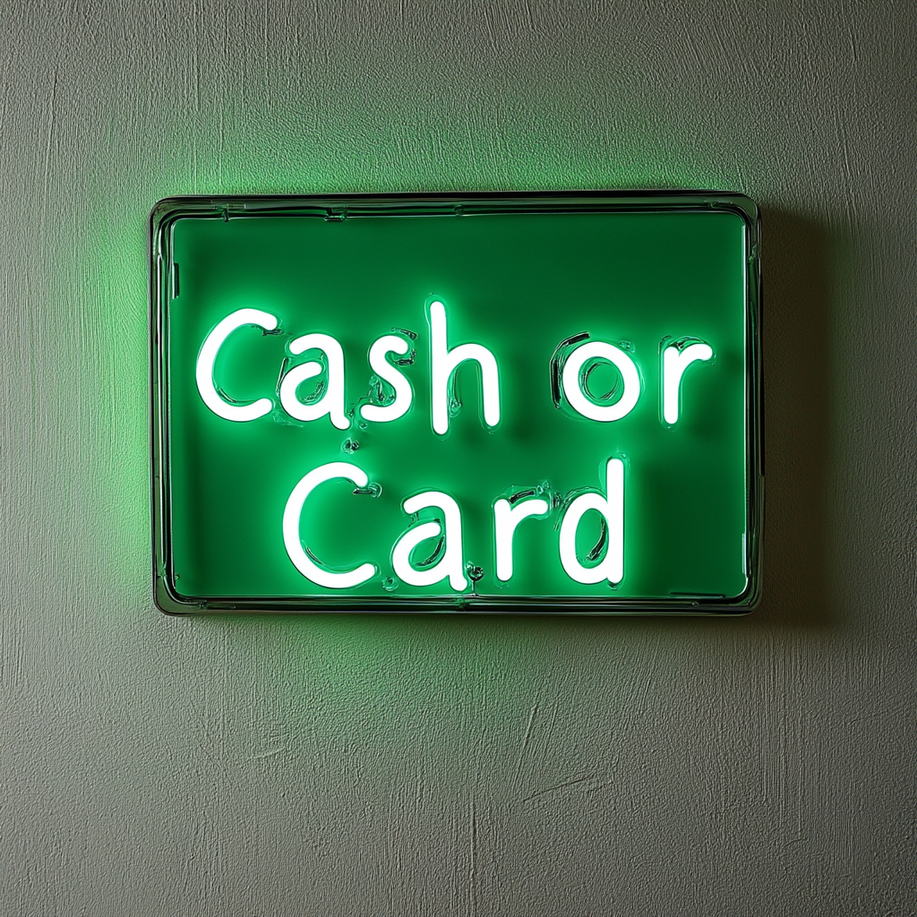 Cash or Card - Green Neon Sign, 24 Inches