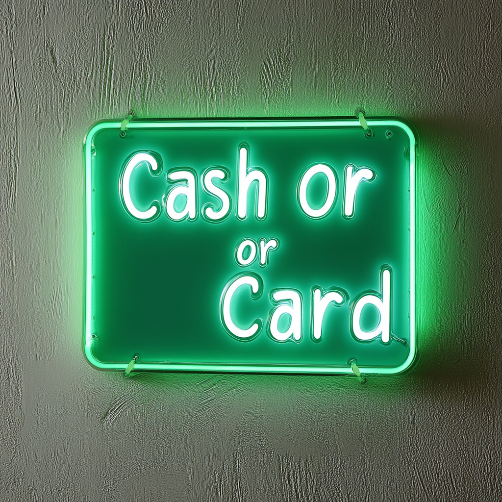 Cash or Card - Green Neon Sign, 18 Inches