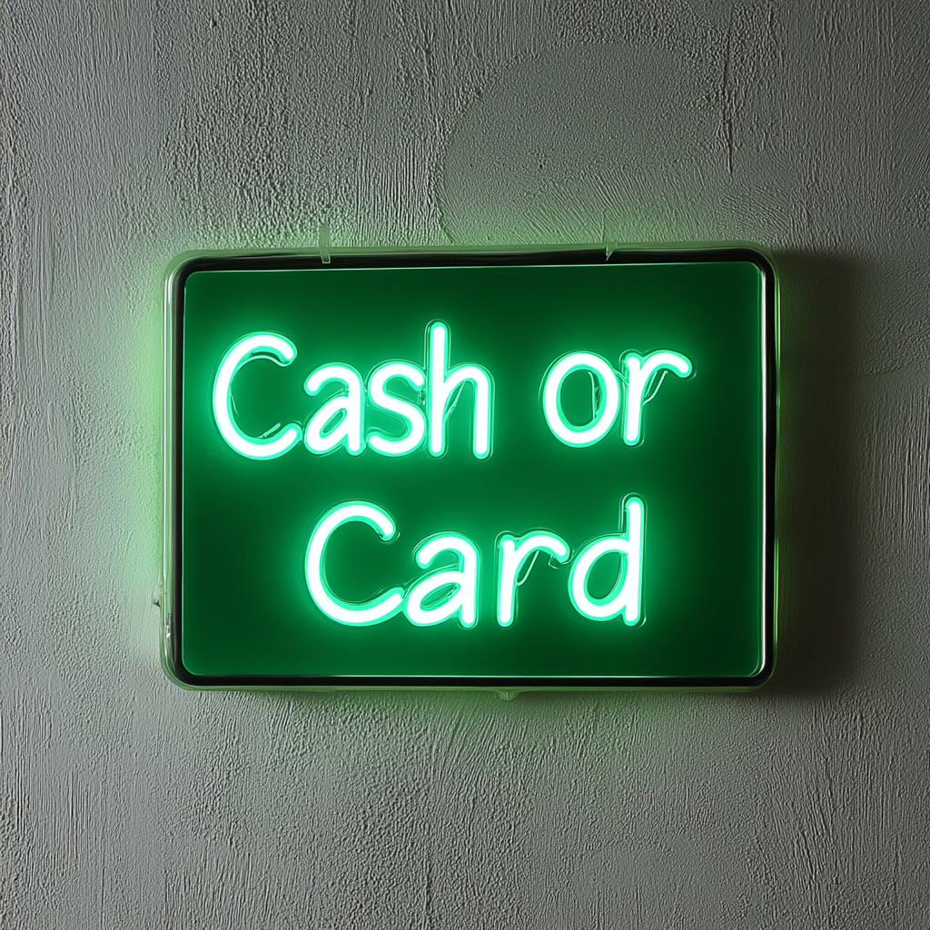 Cash or Card - Green Neon Sign, 24 Inches