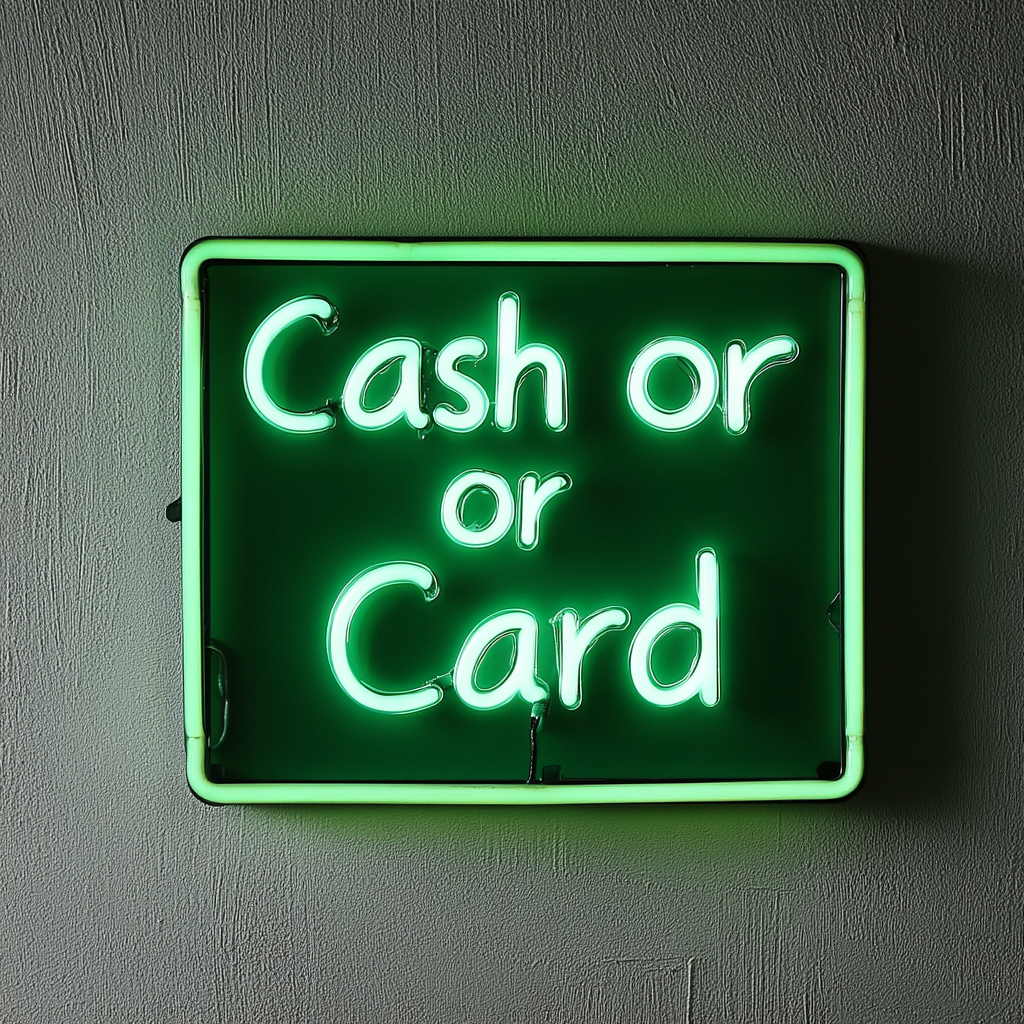 Cash or Card - Green Neon Sign, 18 Inches
