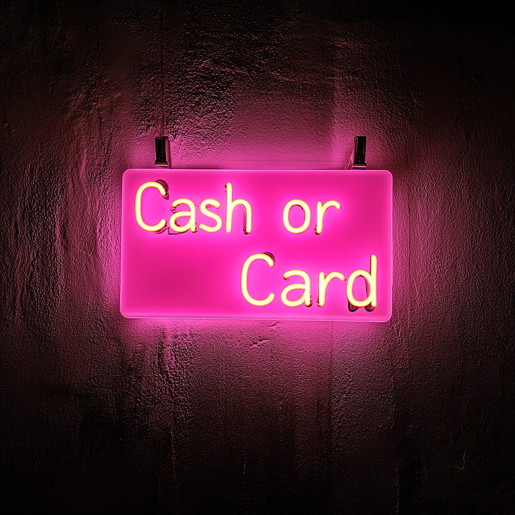 Cash or Card - Pink Neon Sign, 18 Inches