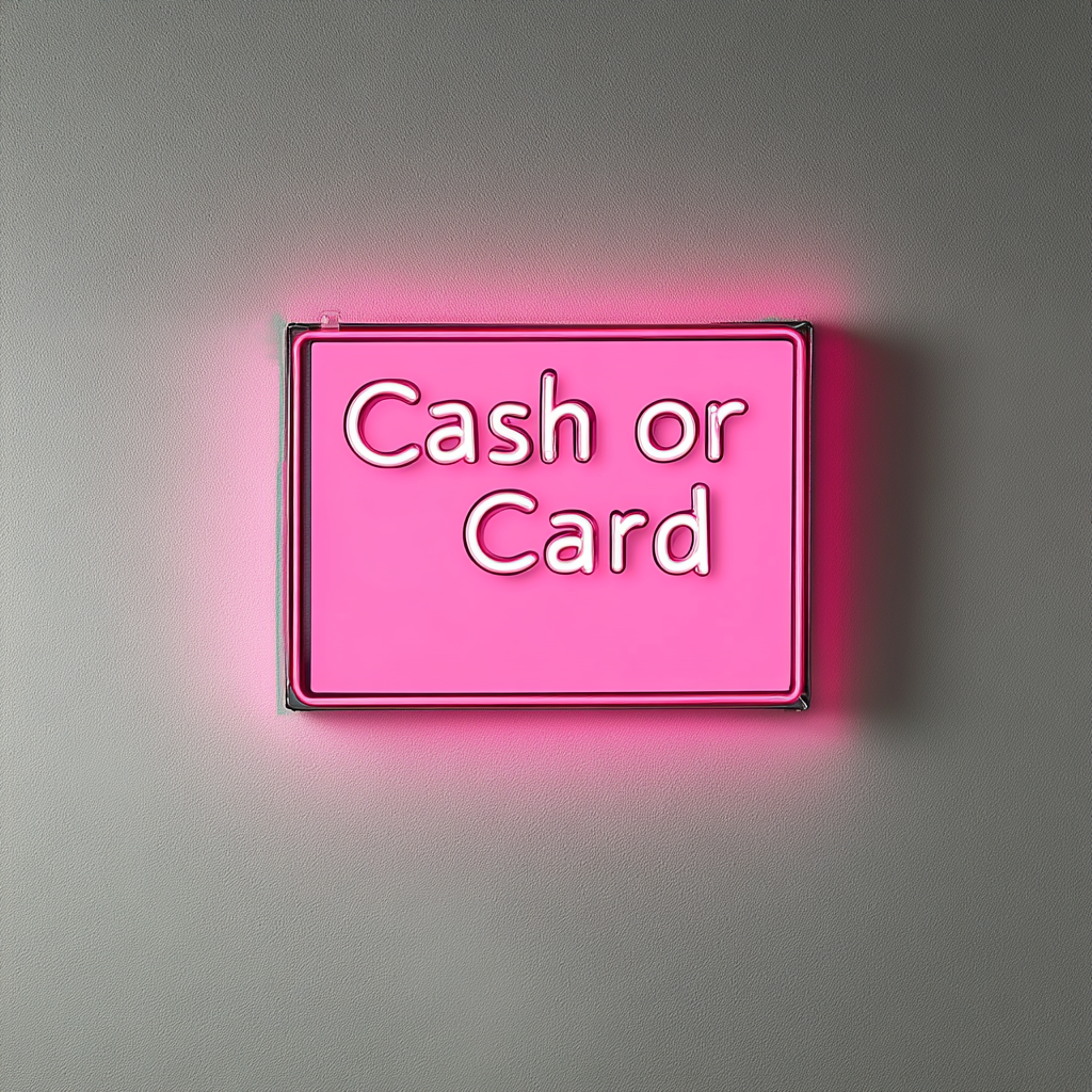 Cash or Card - Pink Neon Sign, 18 Inches