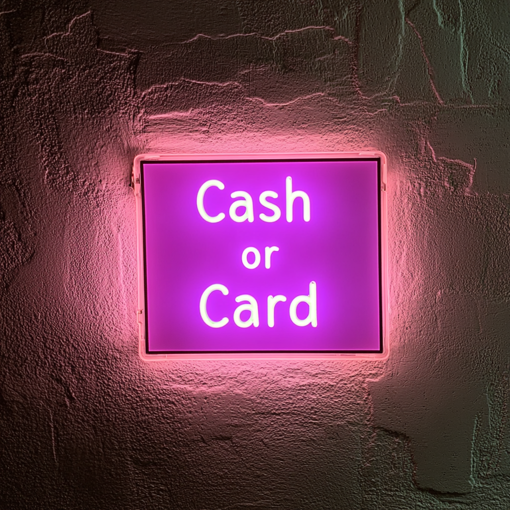 Cash or Card - Pink Neon Sign, 18 Inches
