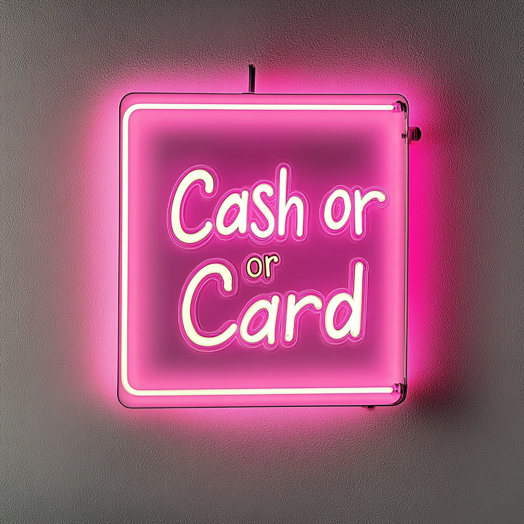Cash or Card - Pink Neon Sign, 18 Inches