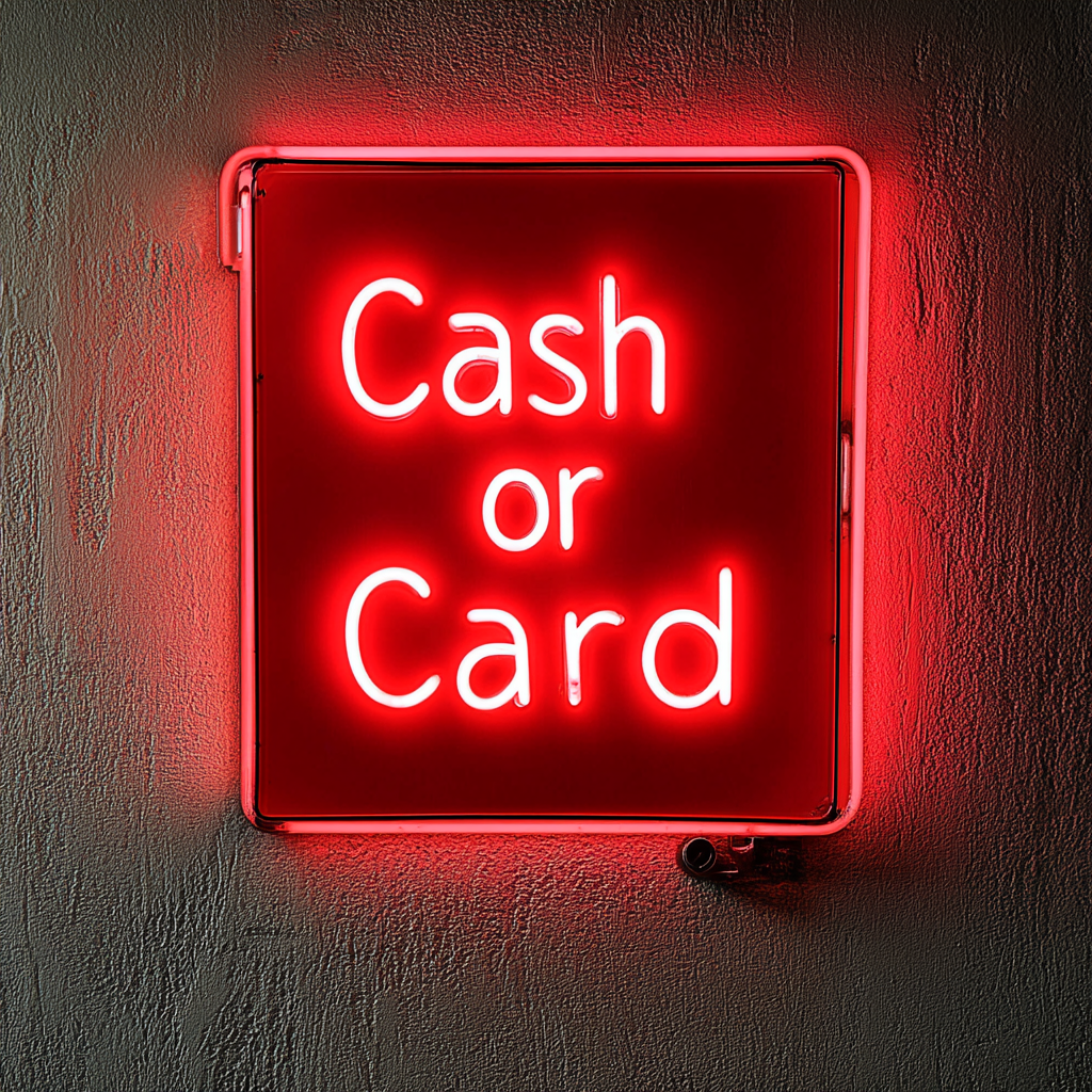 Cash or Card - Red Neon Sign, 18 Inches