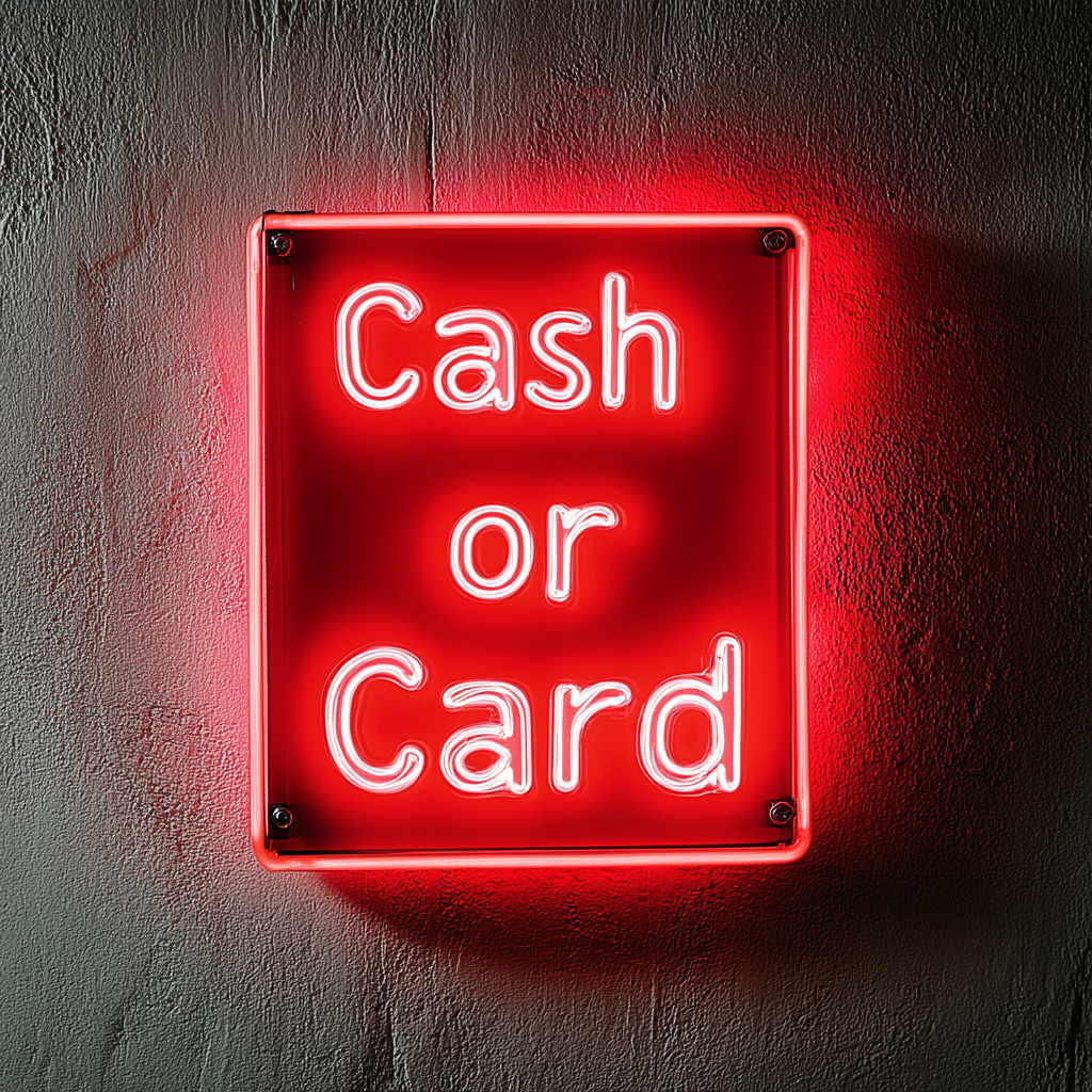 Cash or Card - Red Neon Sign, 18 Inches