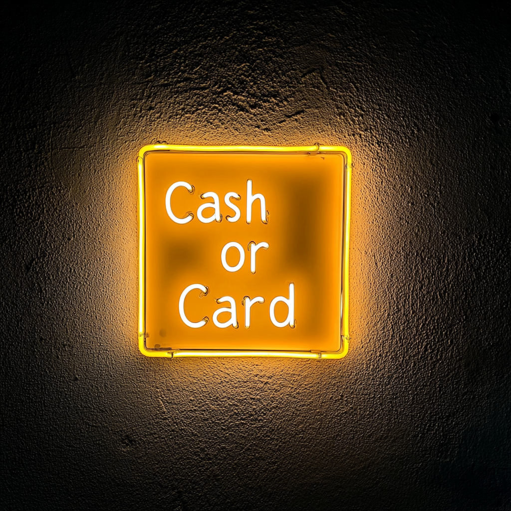 Cash or Card - Yellow Neon Sign, 18 Inches