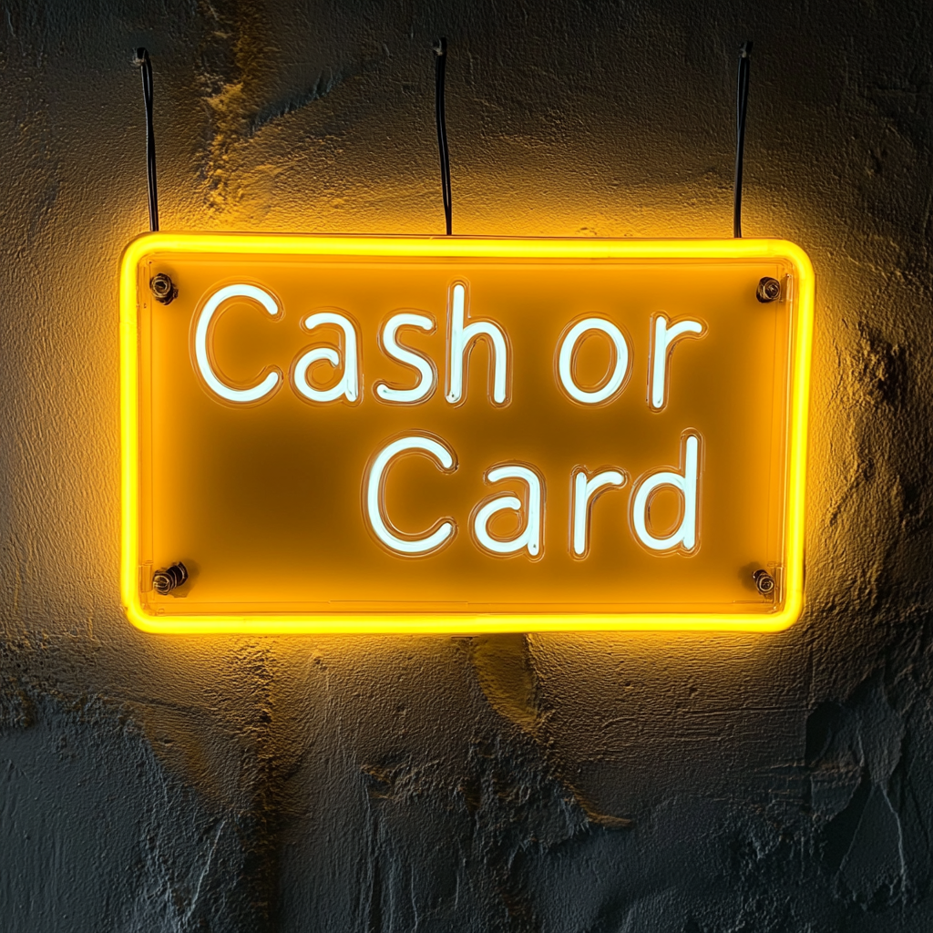 Cash or Card - Yellow Neon Sign, 18 Inches