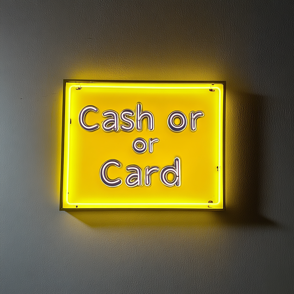 Cash or Card - Yellow Neon Sign, 18 Inches