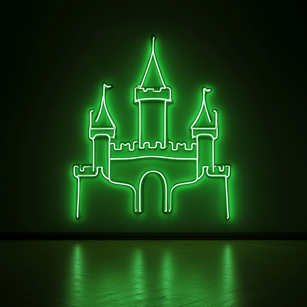 Castle Silhouette - Green Neon Sign, 24 Inches