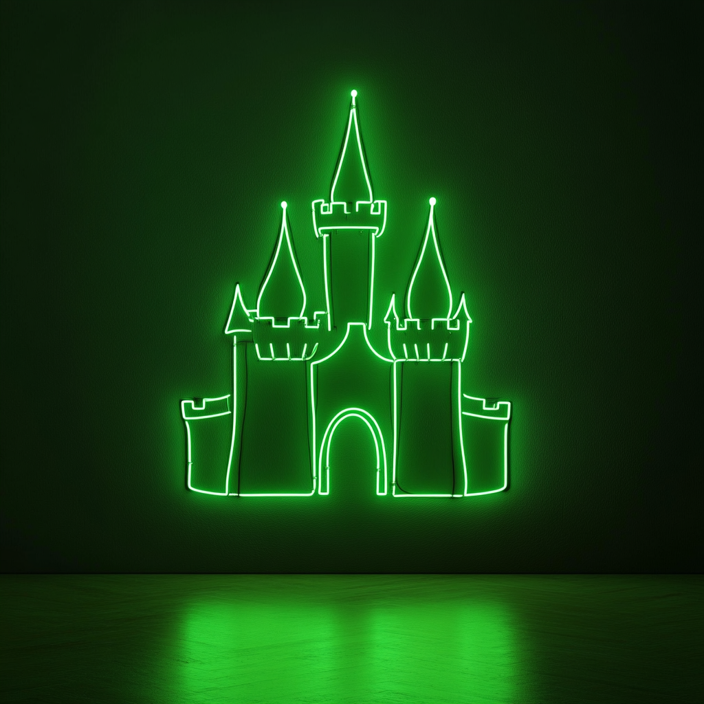 Castle Silhouette - Green Neon Sign, 18 Inches