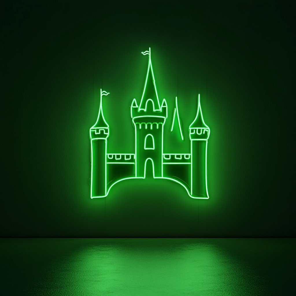 Castle Silhouette - Green Neon Sign, 18 Inches