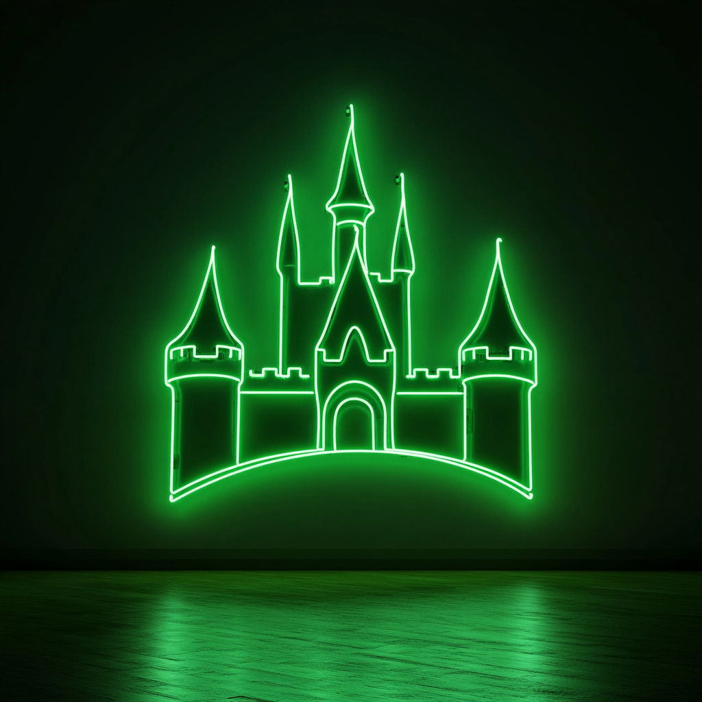 Castle Silhouette - Green Neon Sign, 18 Inches