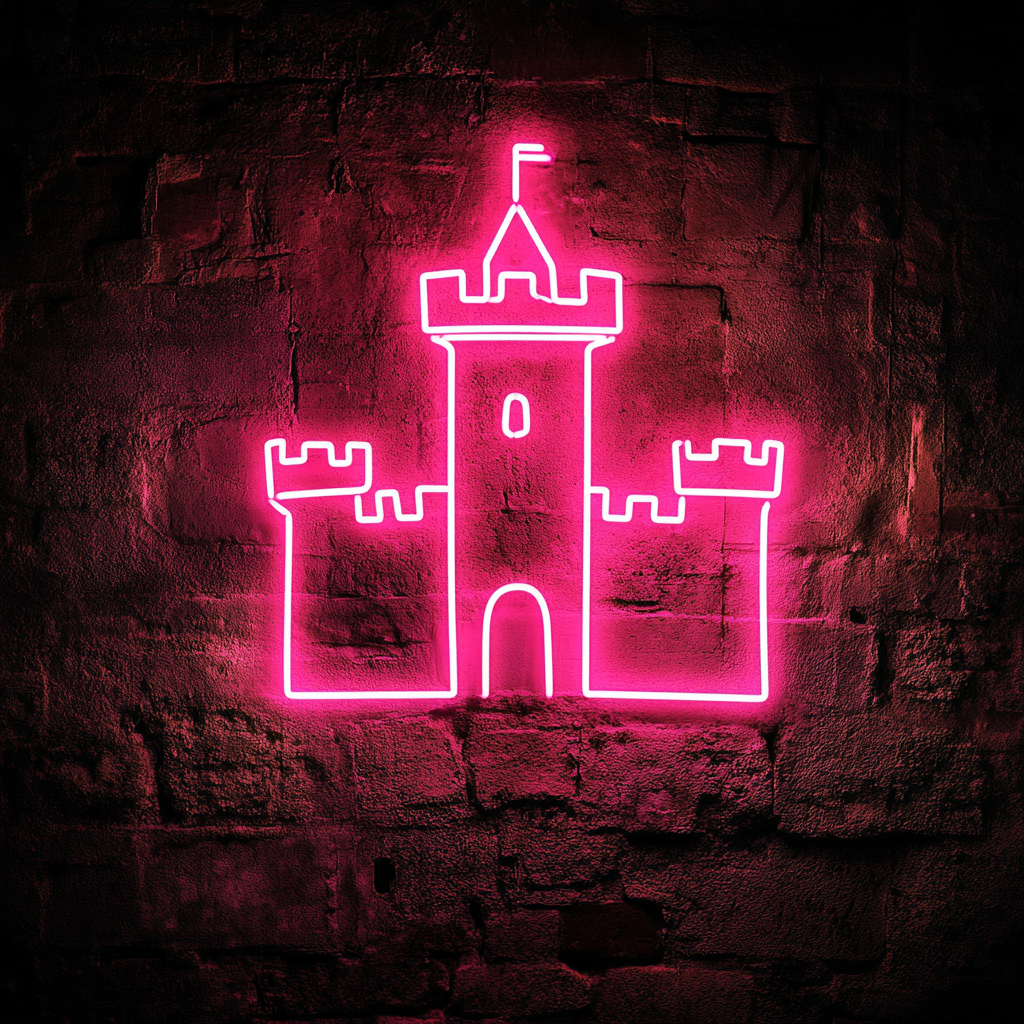Castle Silhouette - Pink Neon Sign, 18 Inches