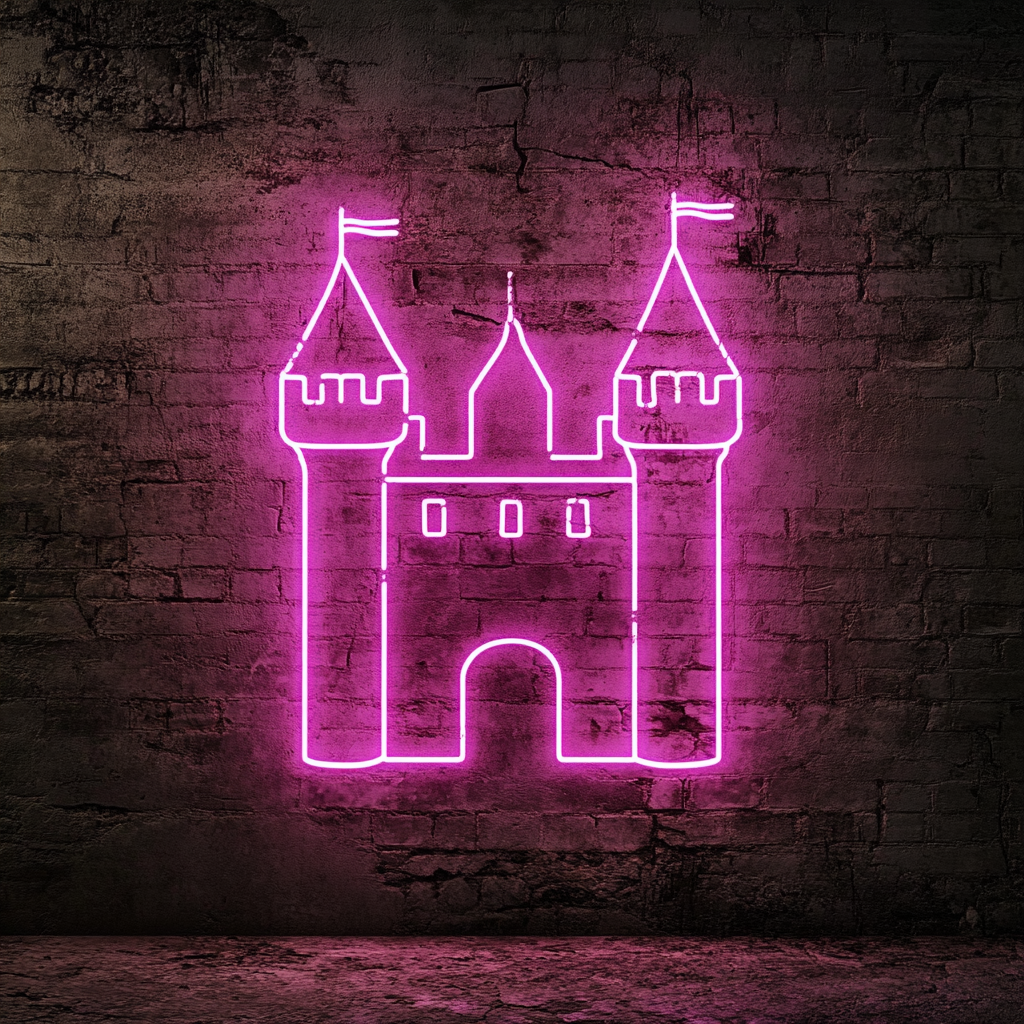 Castle Silhouette - Pink Neon Sign, 24 Inches