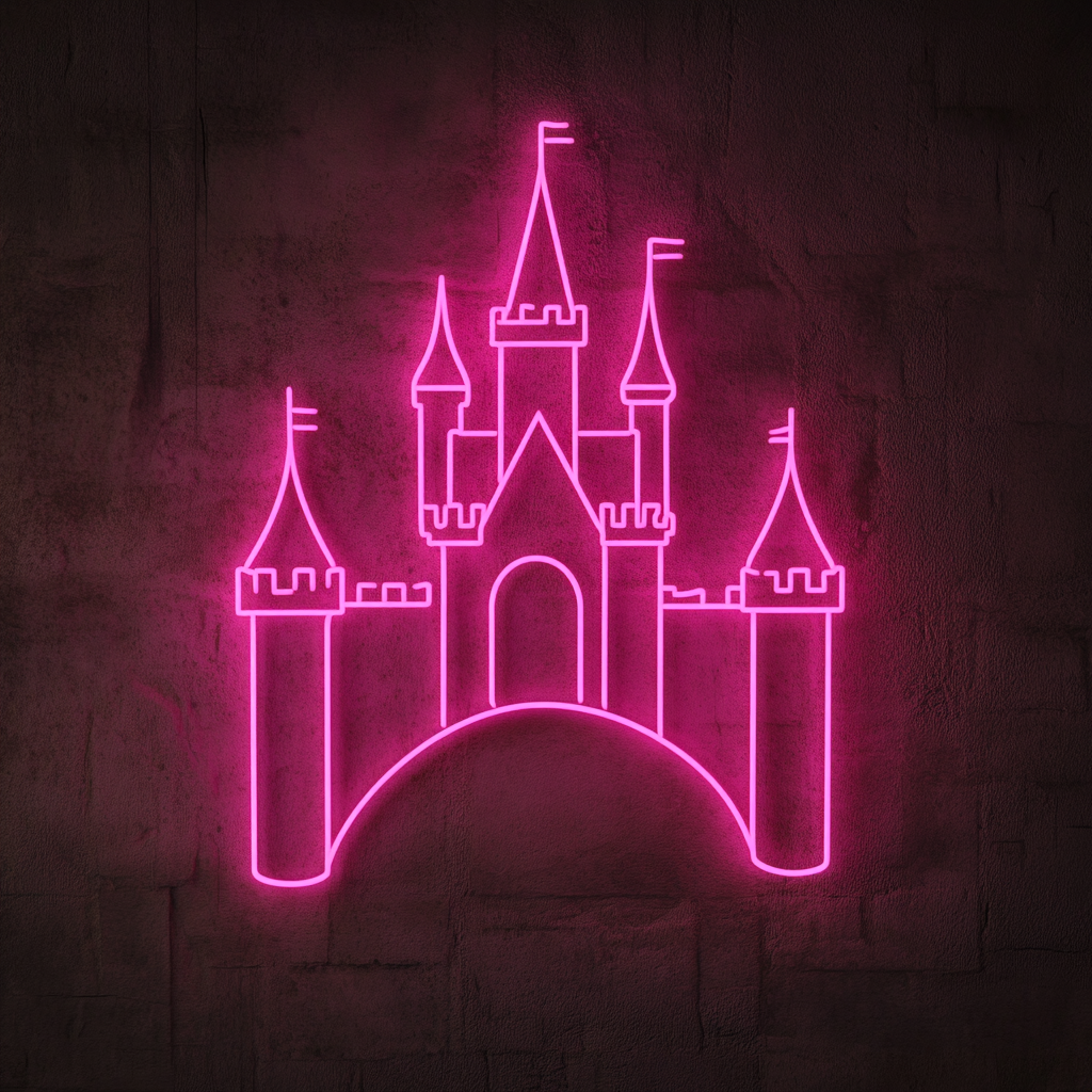 Castle Silhouette - Pink Neon Sign, 18 Inches