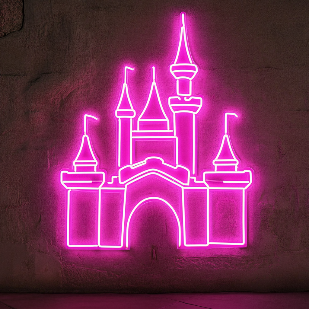 Castle Silhouette - Pink Neon Sign, 18 Inches