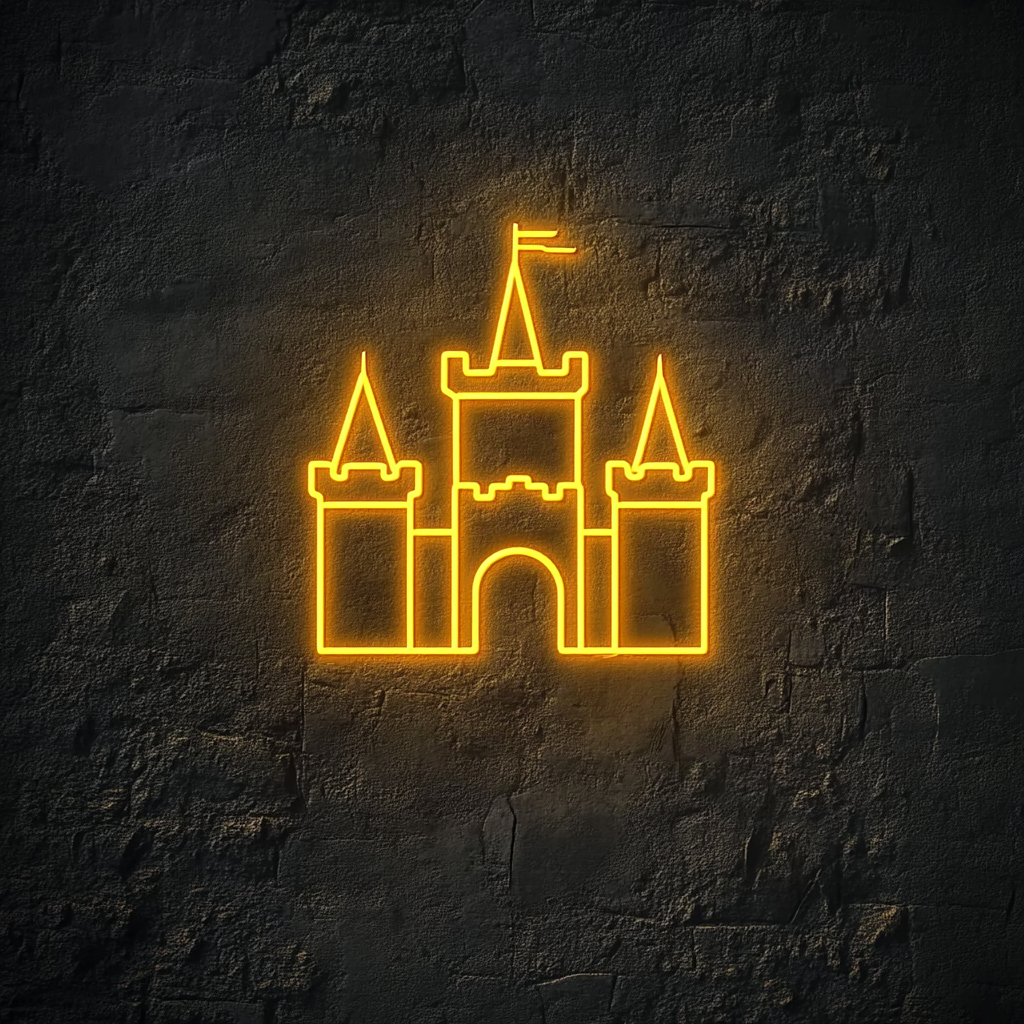 Castle Silhouette - Yellow Neon Sign, 18 Inches