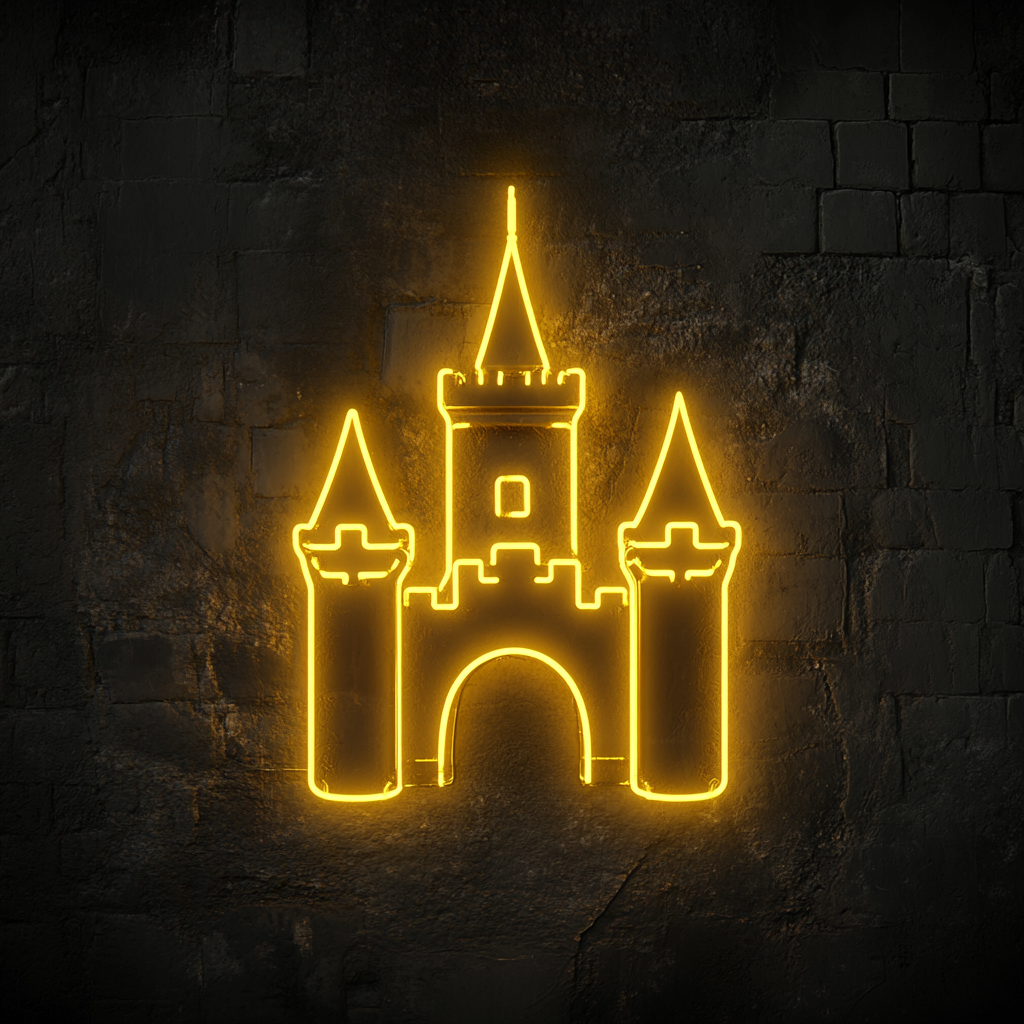 Castle Silhouette - Yellow Neon Sign, 18 Inches