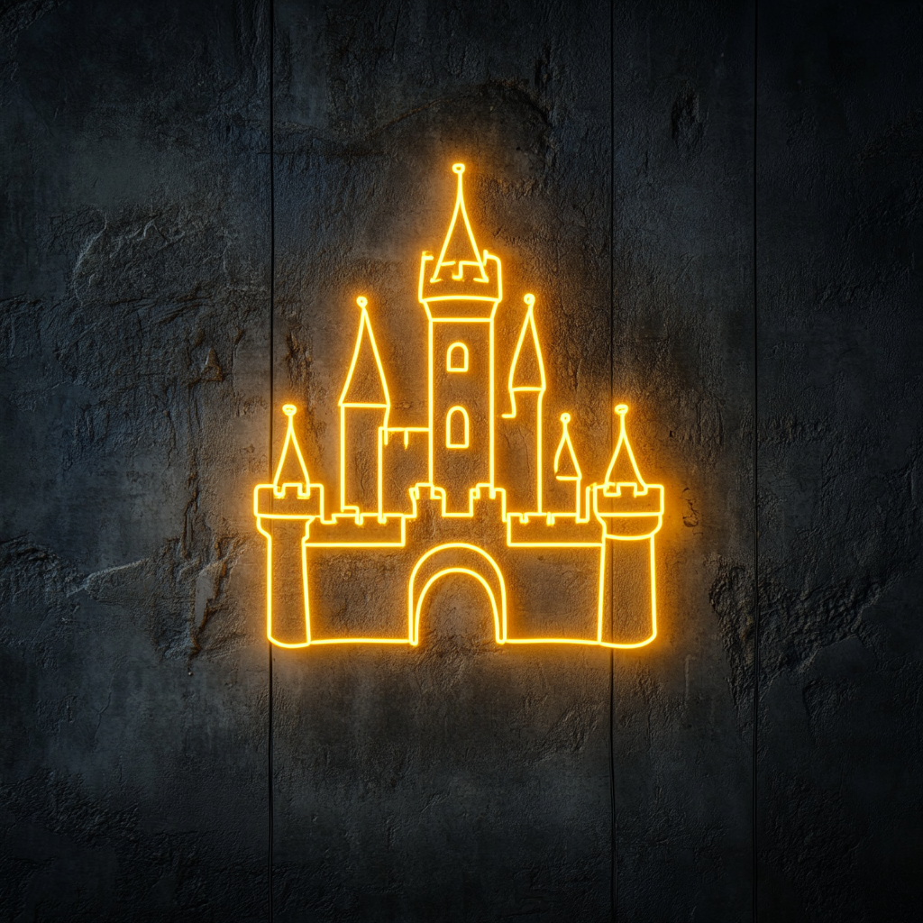 Castle Silhouette - Yellow Neon Sign, 24 Inches