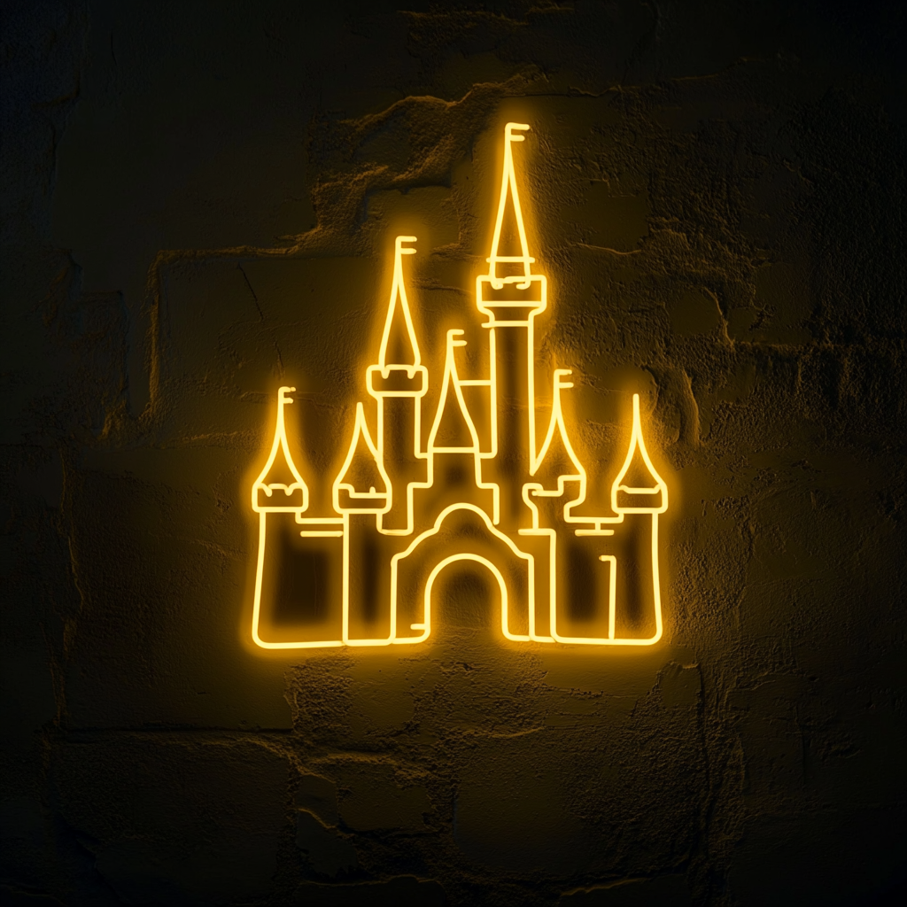 Castle Silhouette - Yellow Neon Sign, 18 Inches