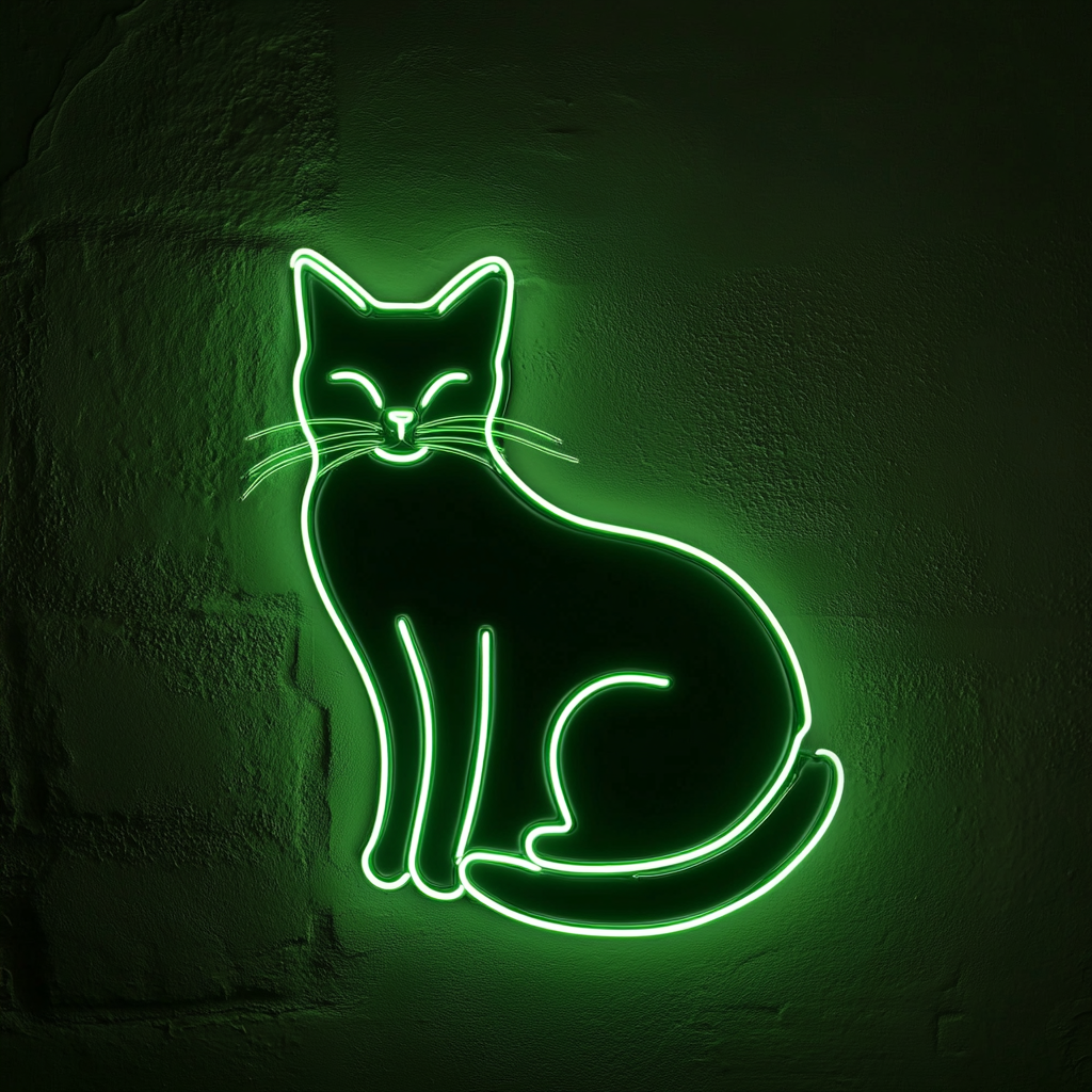 Cat - Green Neon Sign, 18 Inches