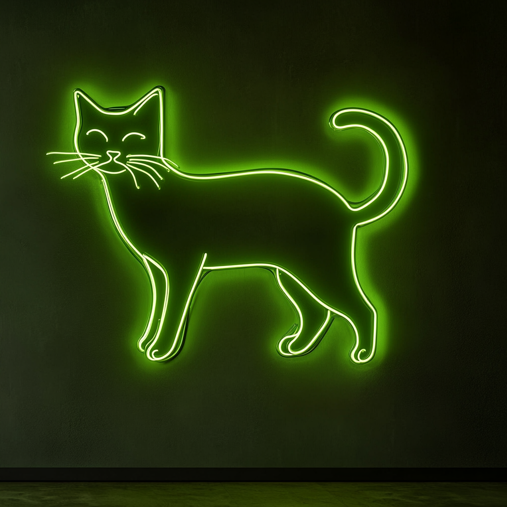 Cat - Green Neon Sign, 18 Inches