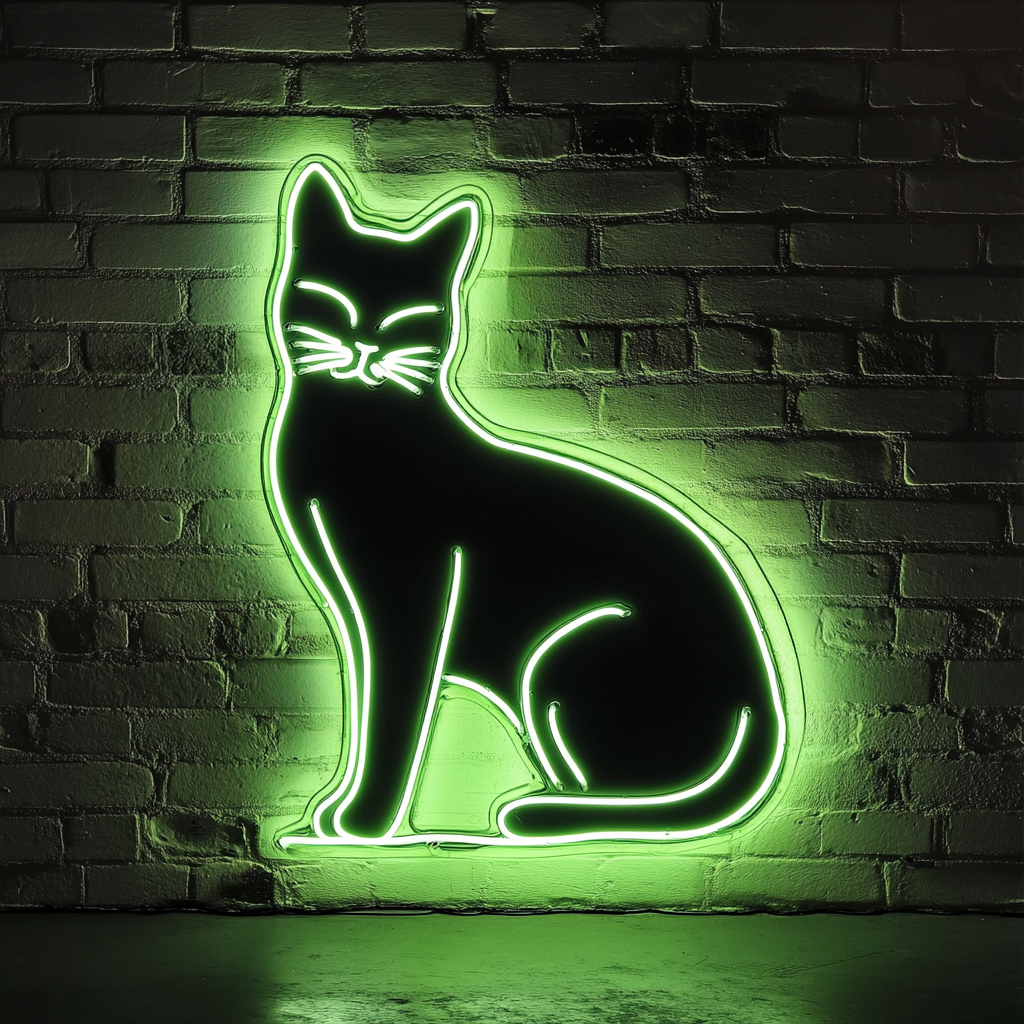 Cat - Green Neon Sign, 18 Inches