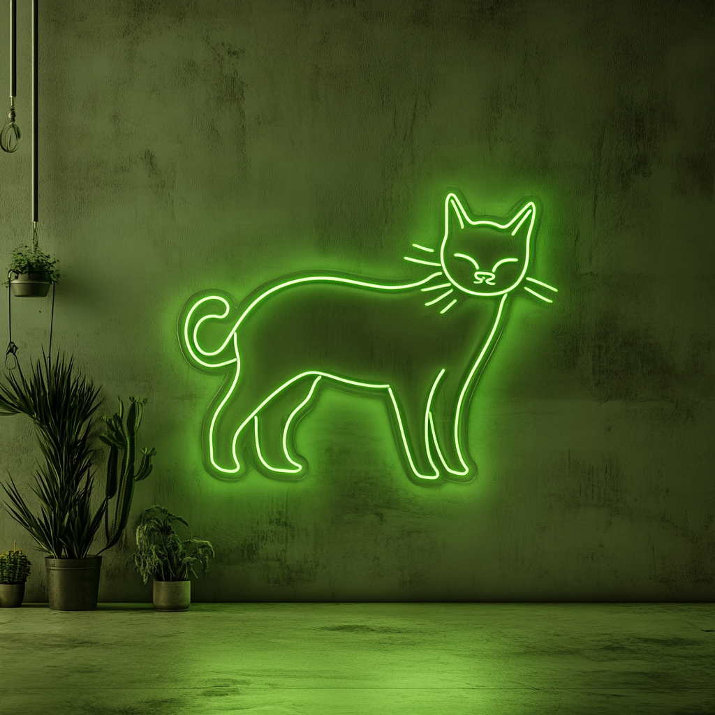 Cat - Green Neon Sign, 18 Inches