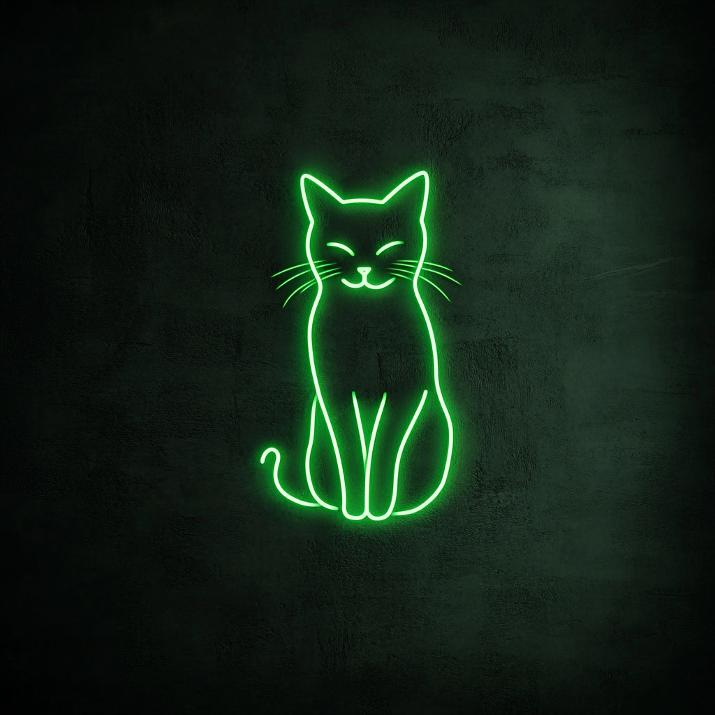 Cat Silhouette - Green Neon Sign, 18 Inches