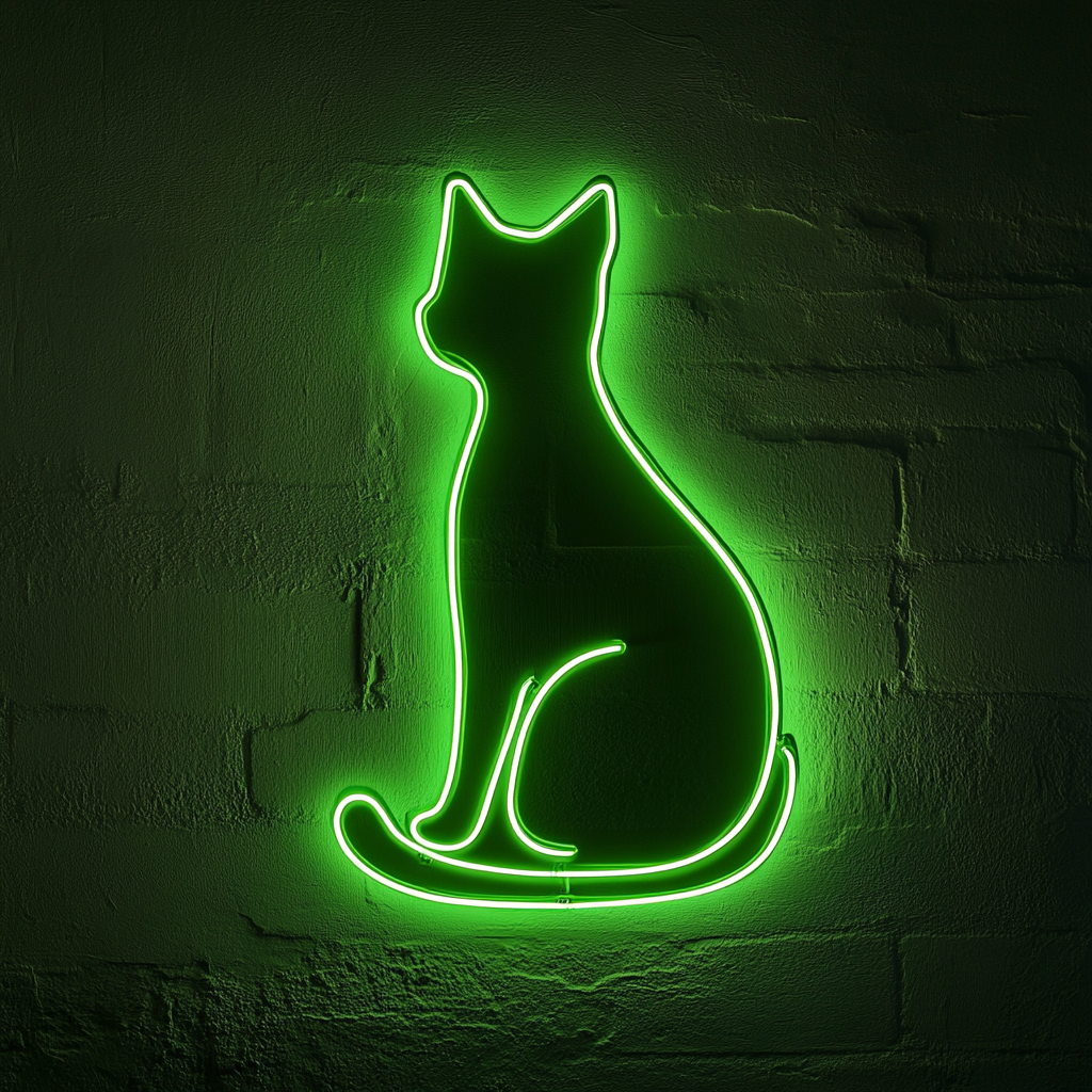 Cat Silhouette - Green Neon Sign, 18 Inches