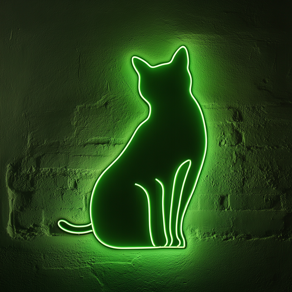 Cat Silhouette - Green Neon Sign, 18 Inches