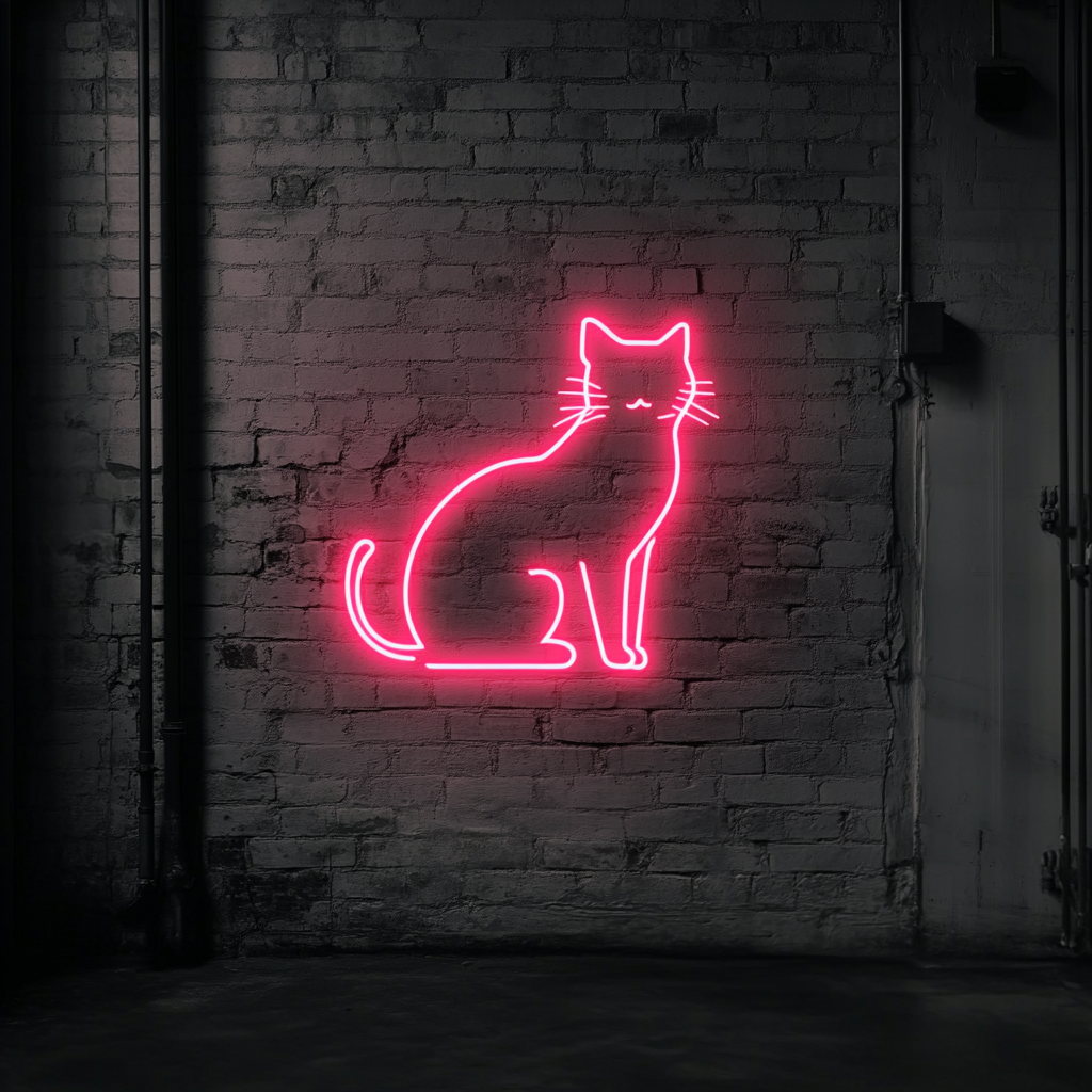 Cat Silhouette - Pink Neon Sign, 24 Inches