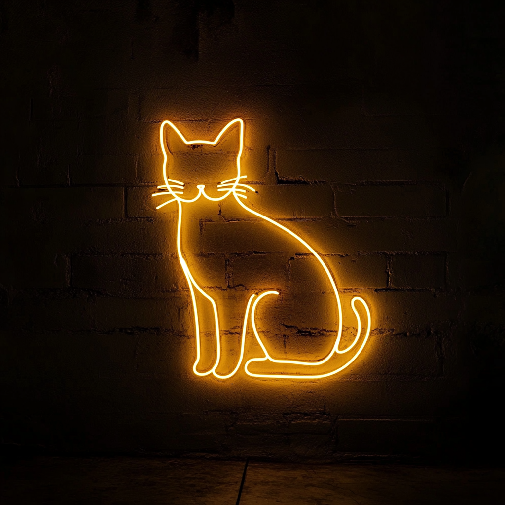 Cat Silhouette - Yellow Neon Sign, 18 Inches