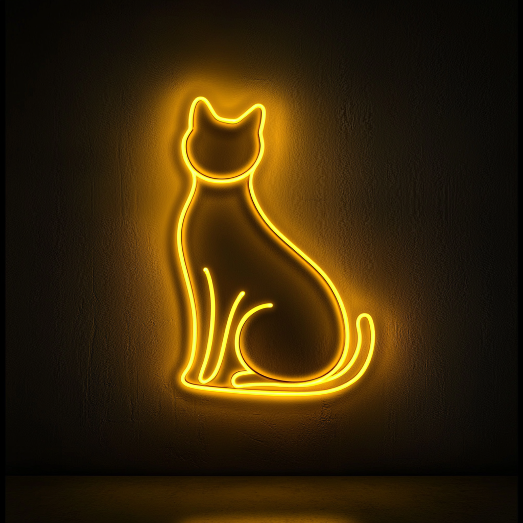 Cat Silhouette - Yellow Neon Sign, 18 Inches