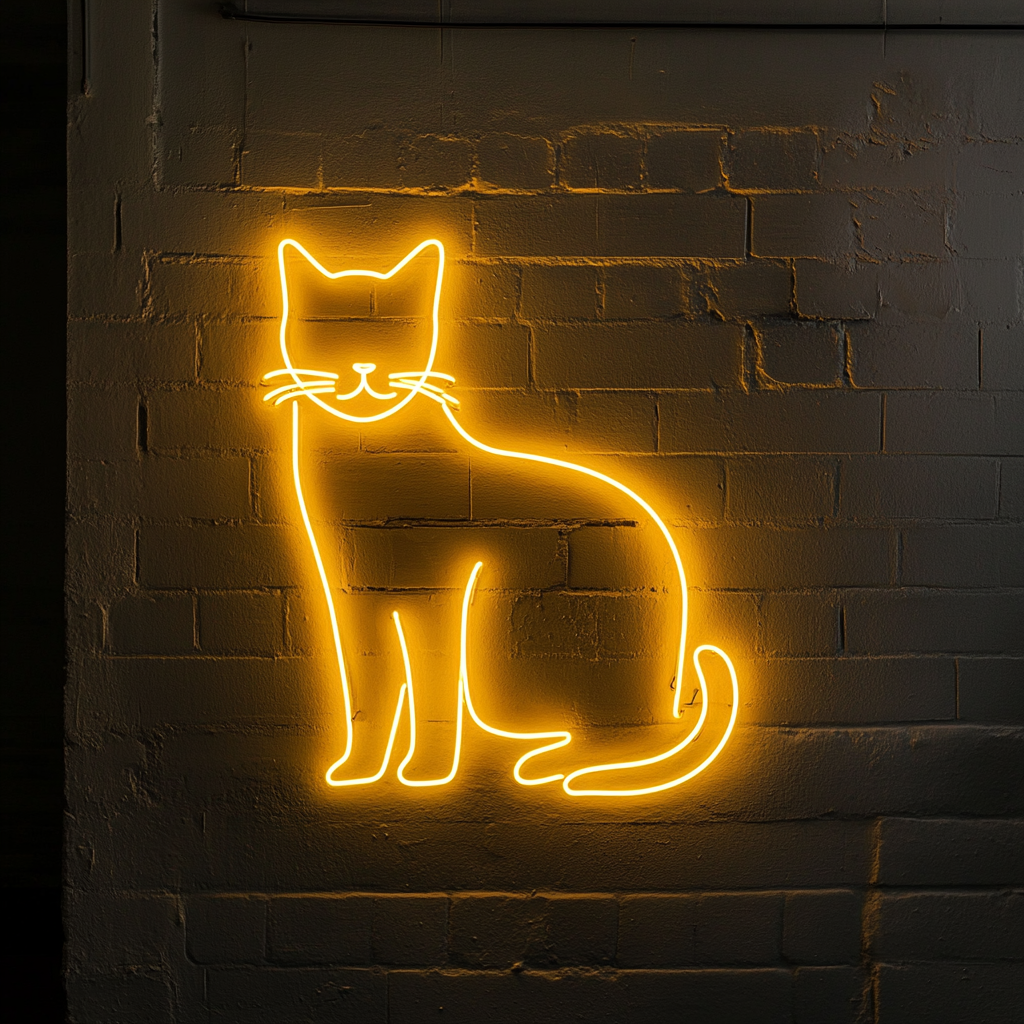 Cat Silhouette - Yellow Neon Sign, 18 Inches