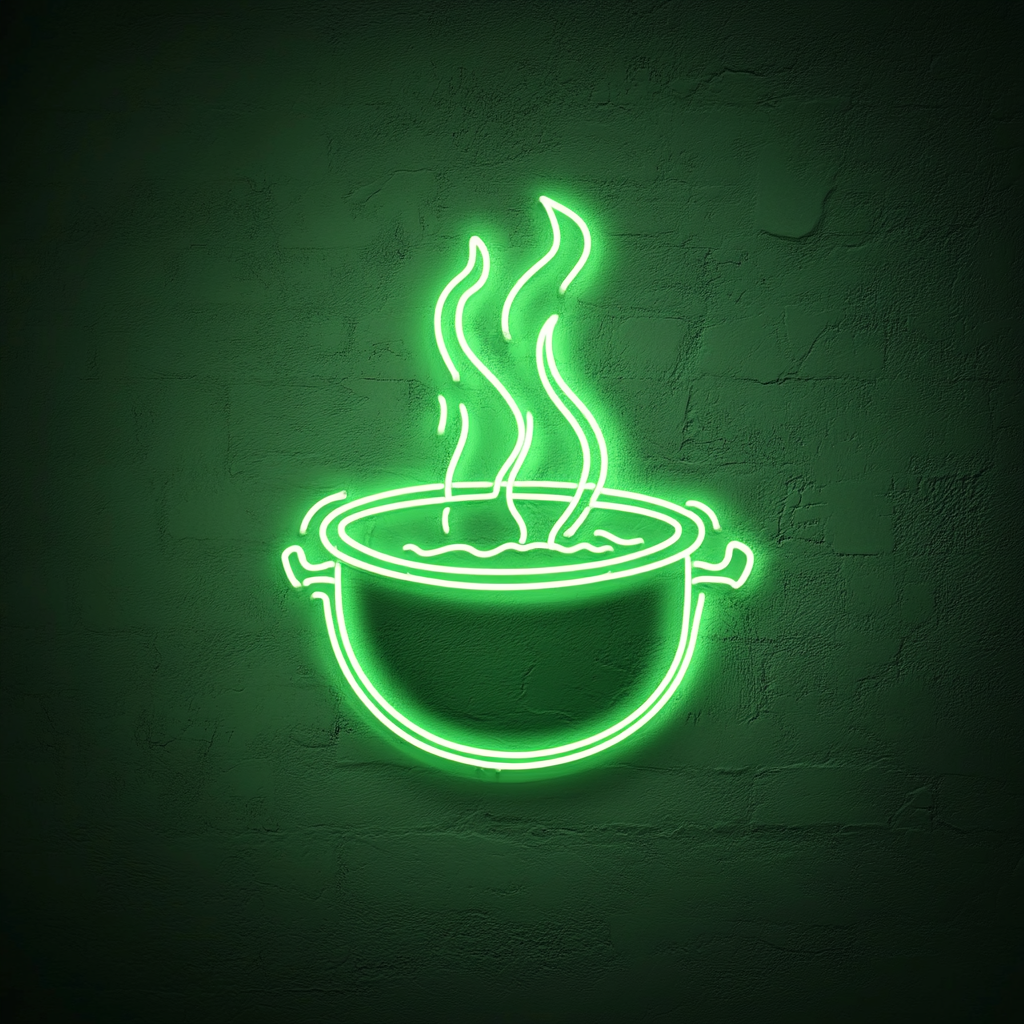 Cauldron with Steam - Green Neon Sign, 24 Inches