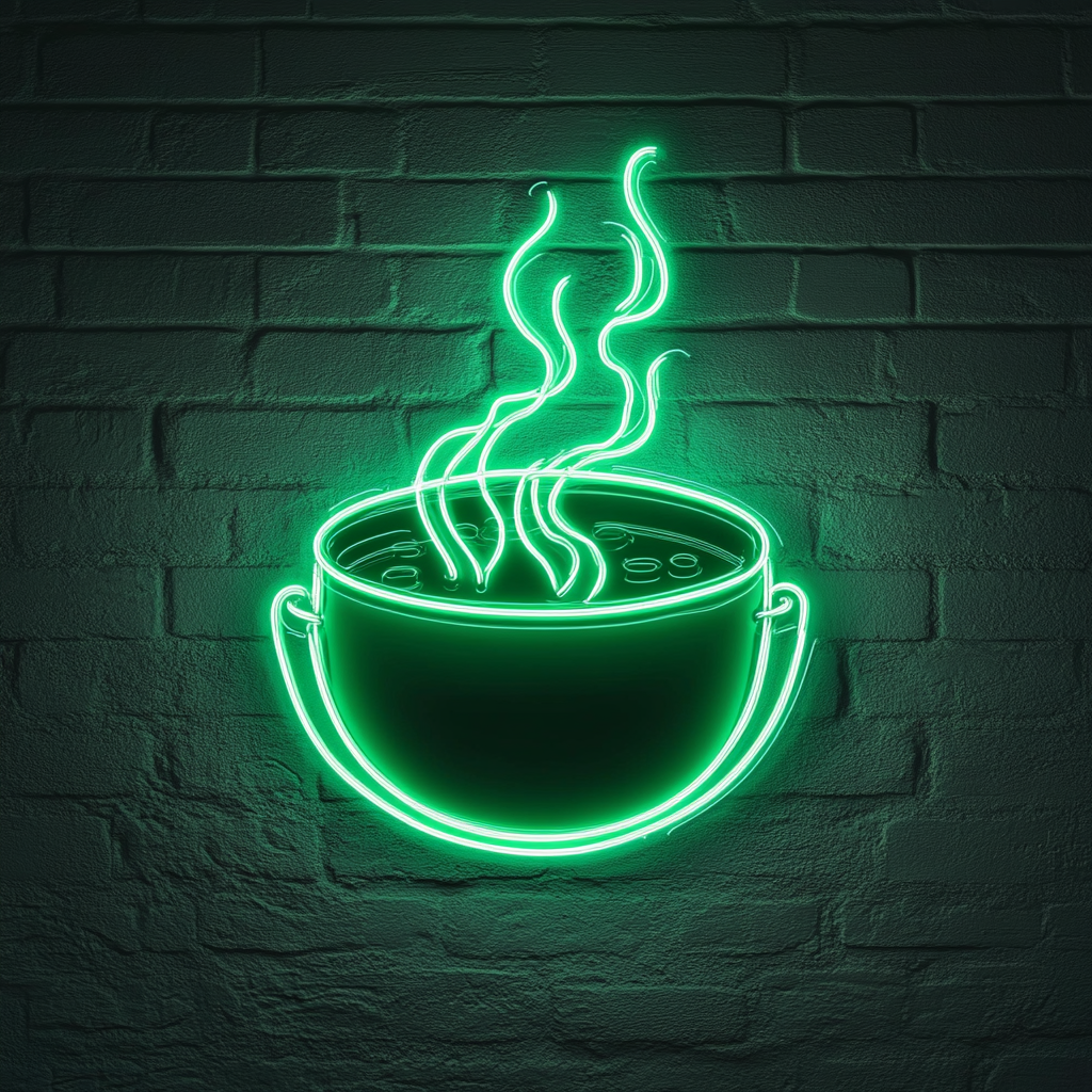 Cauldron with Steam - Green Neon Sign, 24 Inches