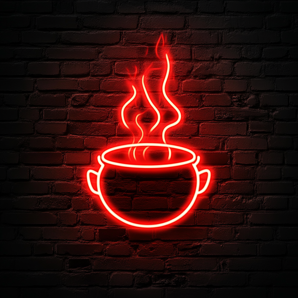 Cauldron with Steam - Red Neon Sign, 24 Inches